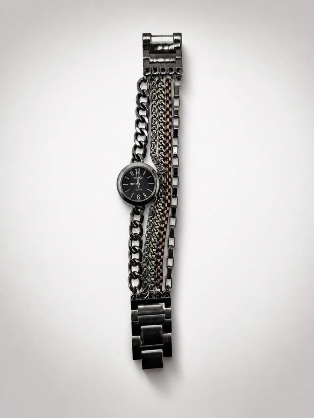 Decree Multi-Chain Black Metal women’s Bracelet Watch NEW 1104